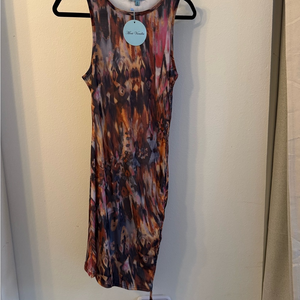 Blue Island Abstract Multicolor Midi Dress